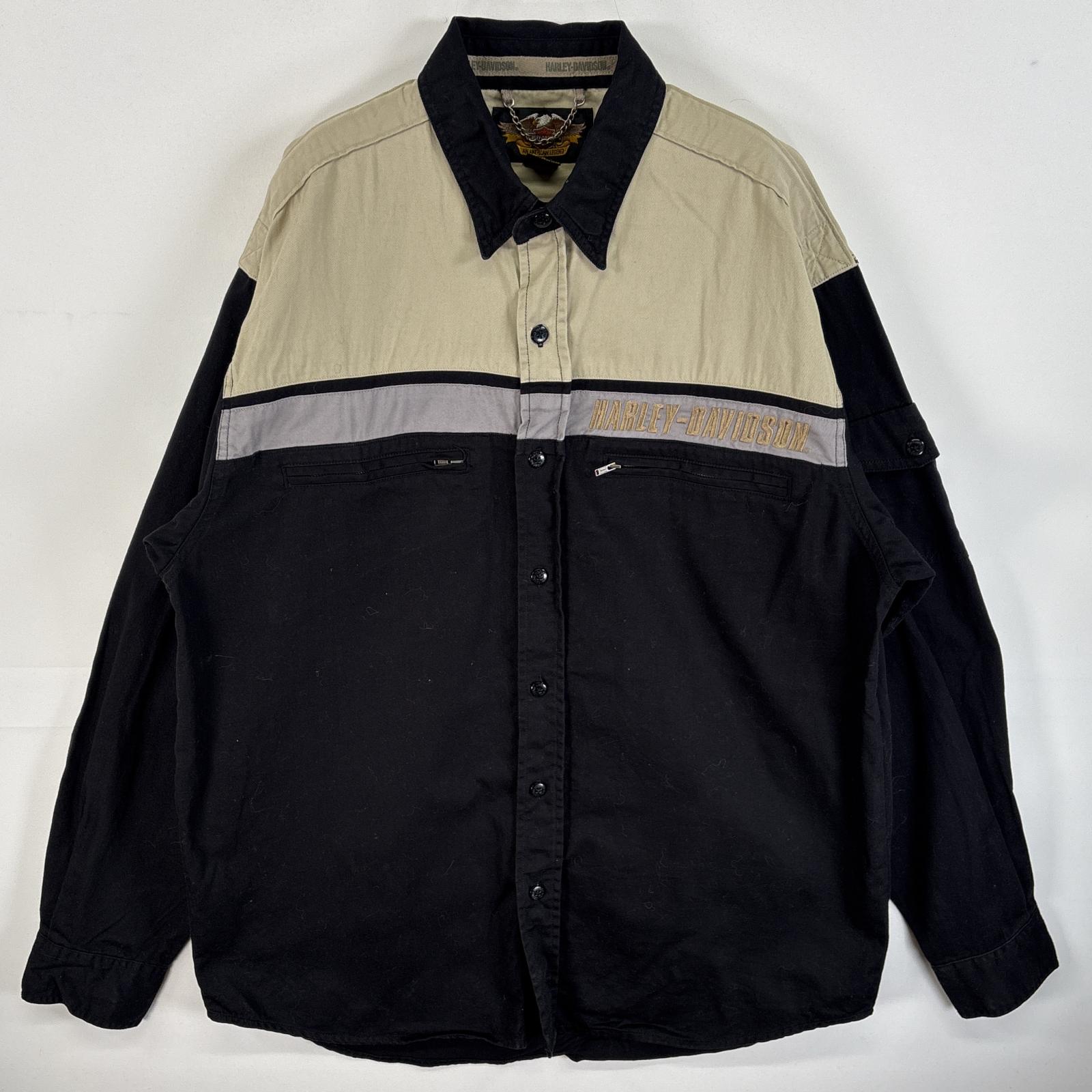 古着 90s/90年代 長袖シャツ 袖ポケット ワンポイント 刺繍 ロゴ 厚手 L ブラック系 無地 メンズ