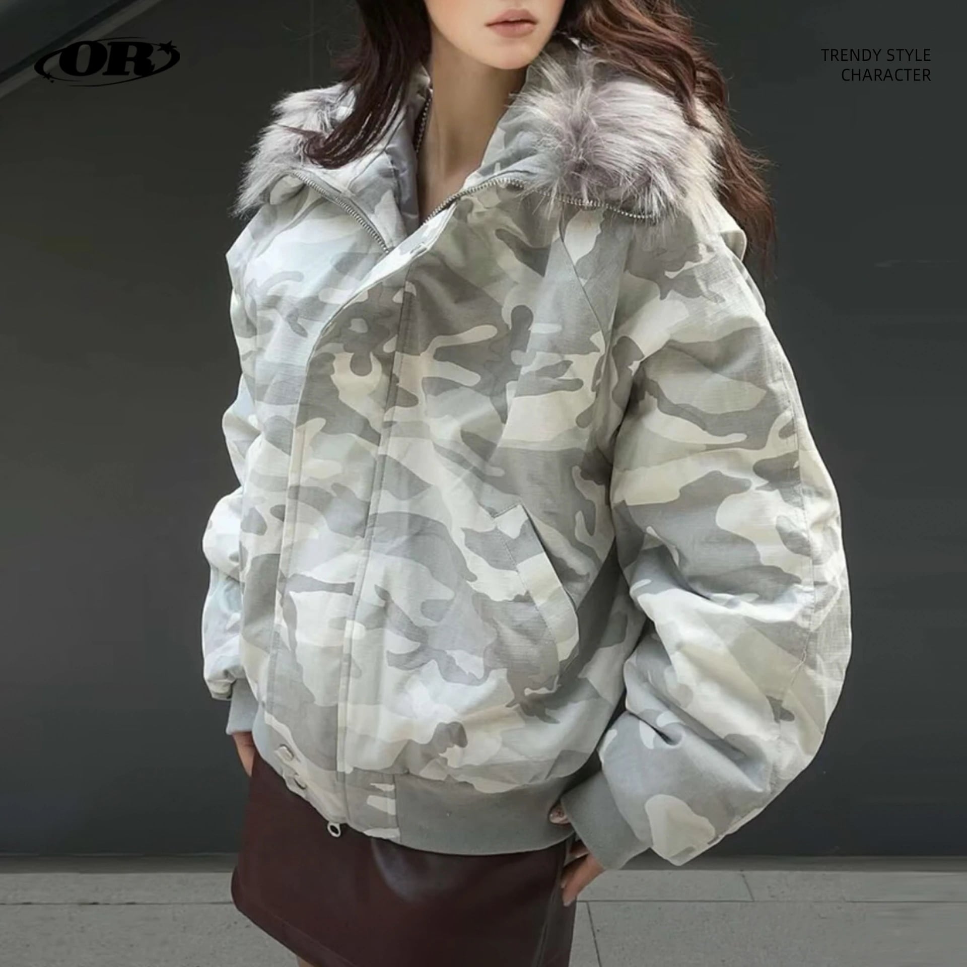 アメリカンスタイル 厚手 迷彩 コットンコート ヴィンテージ加工 ウォッシュ加工 デザイン性 ファー付き コットンコート