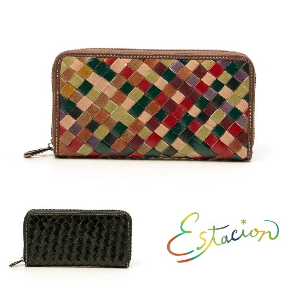 エスタシオン 長財布 本革 レザー レディース 1032 編み込み おしゃれ メッシュ ラウンドファスナー 財布 ウォレット サイフ ブラック マルチ Estacion 4,858円