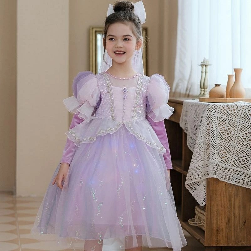 【238】超低.価.格!プリンセス ドレス パープル 子供 キッズ ワンピース ロングドレス 仮装 お姫様 プリンセス 子供 ドレス コスプレ 子どもドレス キッズワンピース キッズ クリスマス な