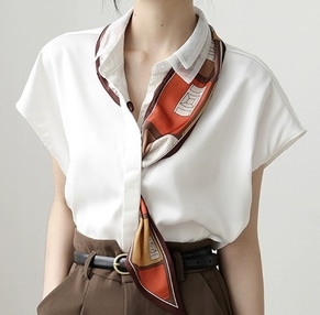 レディース トップス シャツ ブラウス 半袖 フレンチスリーブ 襟付き ポロカラー タイト スリム 細身 ストレート 2way スカーフ 大人可愛い きれいめ 上品 おしゃれ レトロ 個性的 モード系