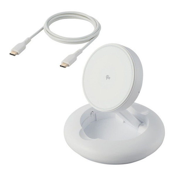 W-MA08WH ホワイト ワイヤレス充電器 Qi認証 Qi2対応 15W/7.5W/5W マグネット式 卓上スタンド 2Way ケーブル付属 1m メーカー直送