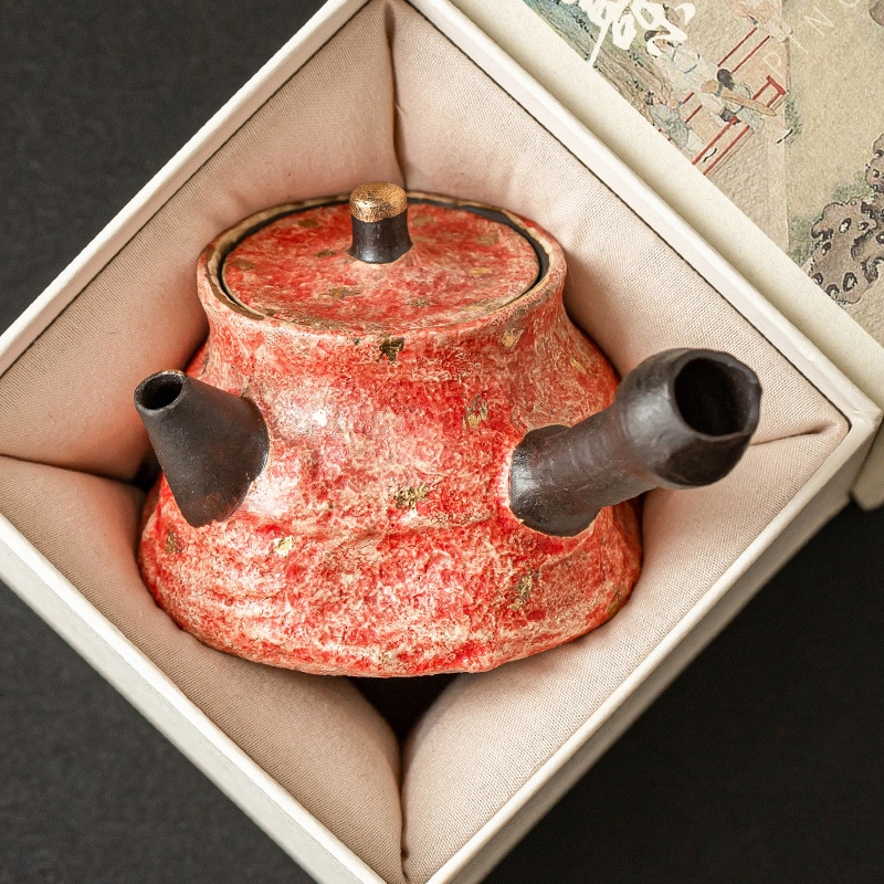 岩石と鉱物の絵付け陶器ティーポット高級金彩サイドハンドルポットフィルター付きシングルポットティーブリューセットセラミックティーブリューワーシングル