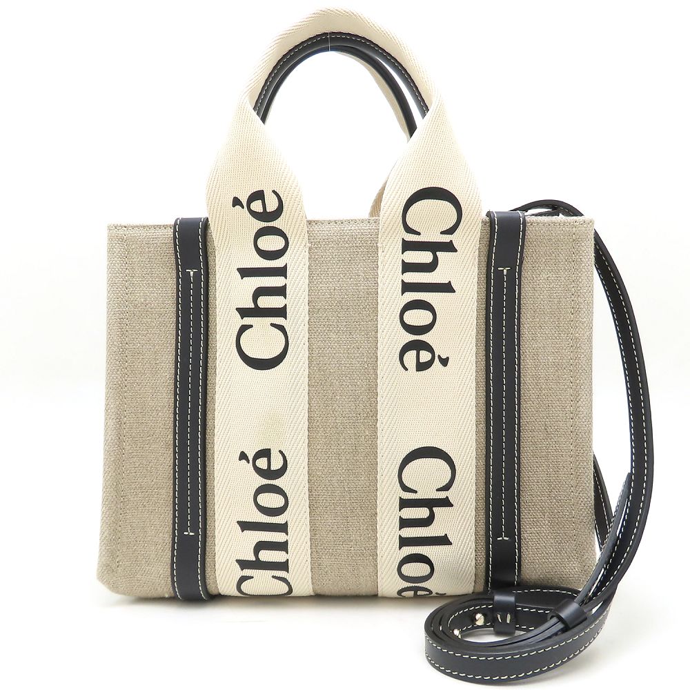 ウッディスモールトート CHC22AS397I2691J ハンドバッグ リネンxカーフ ホワイト ブルー/352553【中古】