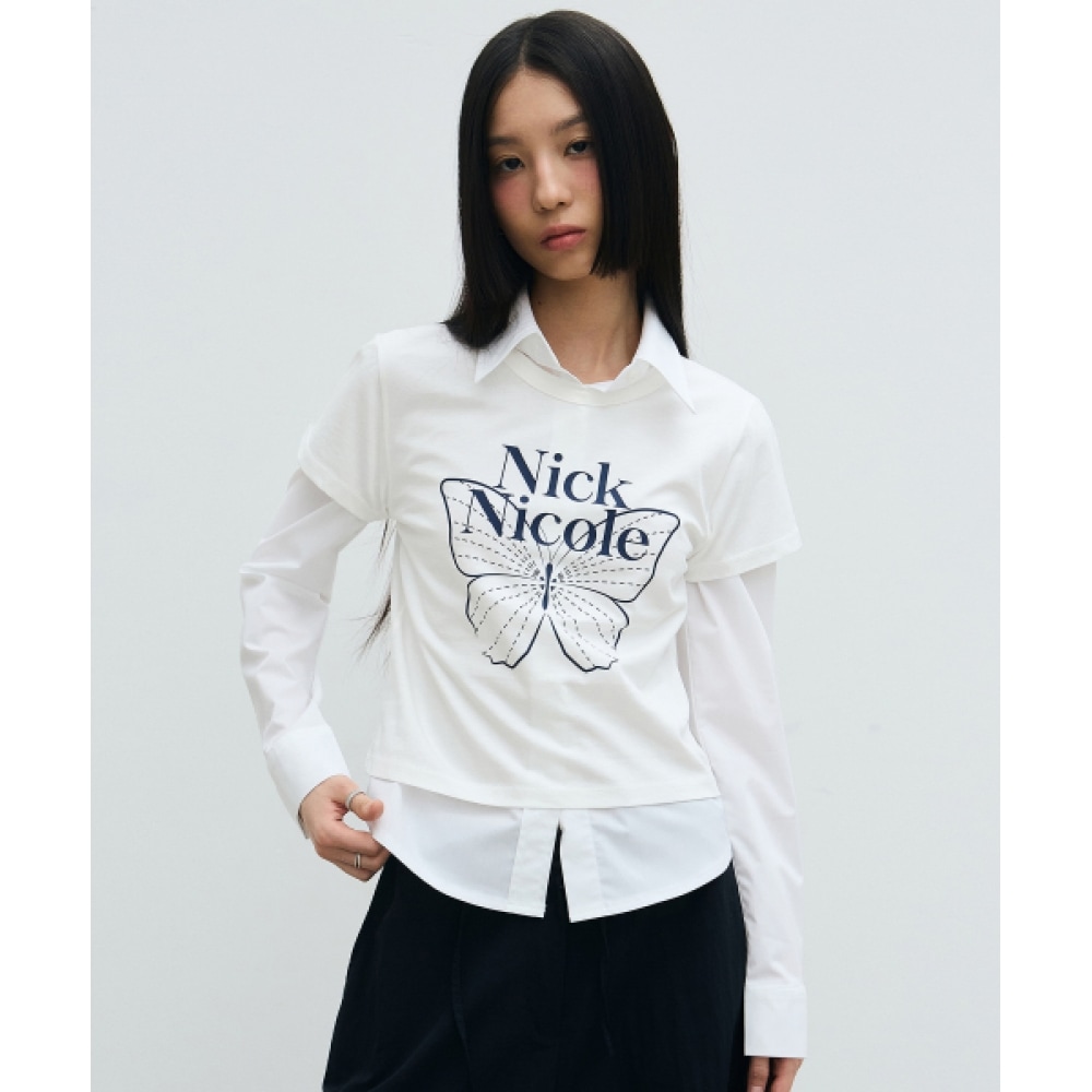 ニック＆ニコールバタフライシグネチャークロップトップ_ホワイトネイビー