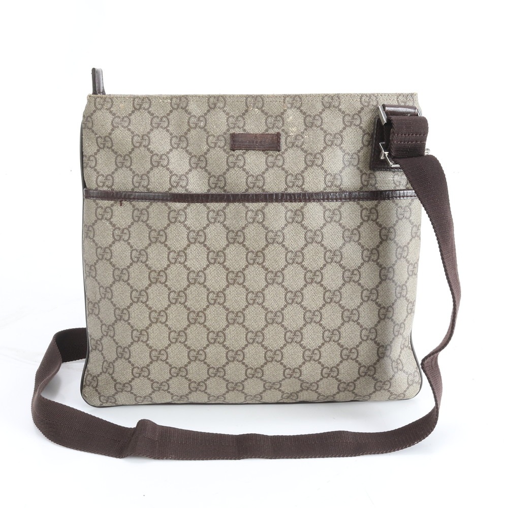 GGスプリーム 141626 レザー×コーティングキャンバス ショルダーバッグ 斜め掛け メッセンジャー ビジネス 通勤 トート ブラウン 茶色 メンズ RWM DN28-3 中古 15,225円