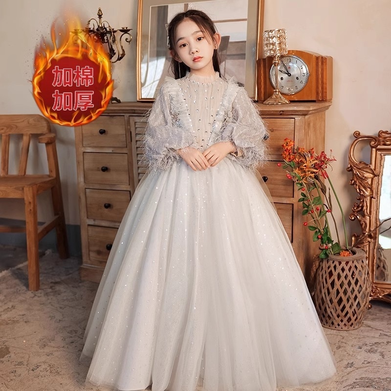 【2枚購入で 3oo円OFF】子供のドレスガールバースデープリンセススカートフラワーガールホストピアノパフォーマンス衣装秋と冬