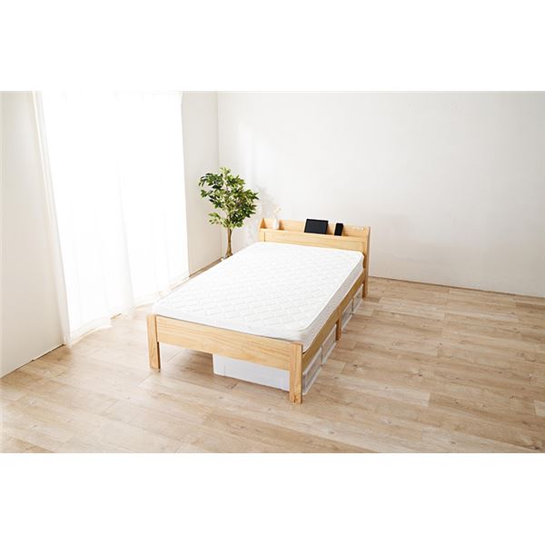 頑丈 すのこベッド セミダブル ポケットコイルマットレス付き 約幅120.5x奥行211.5x高さ72cm プレーンナチュラル 組立品 コンセント付き
