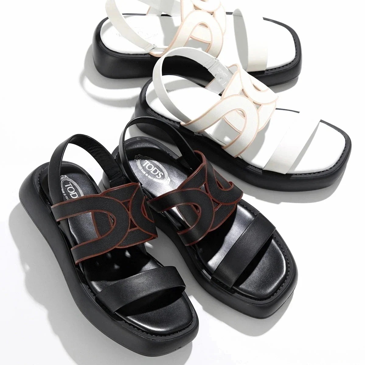 TODS トッズ レザーサンダル XXW11K0IF10MID レディース ダブルベルト スクエアトゥ バックストラップ シューズ 厚底 靴 カラー2色 XXW