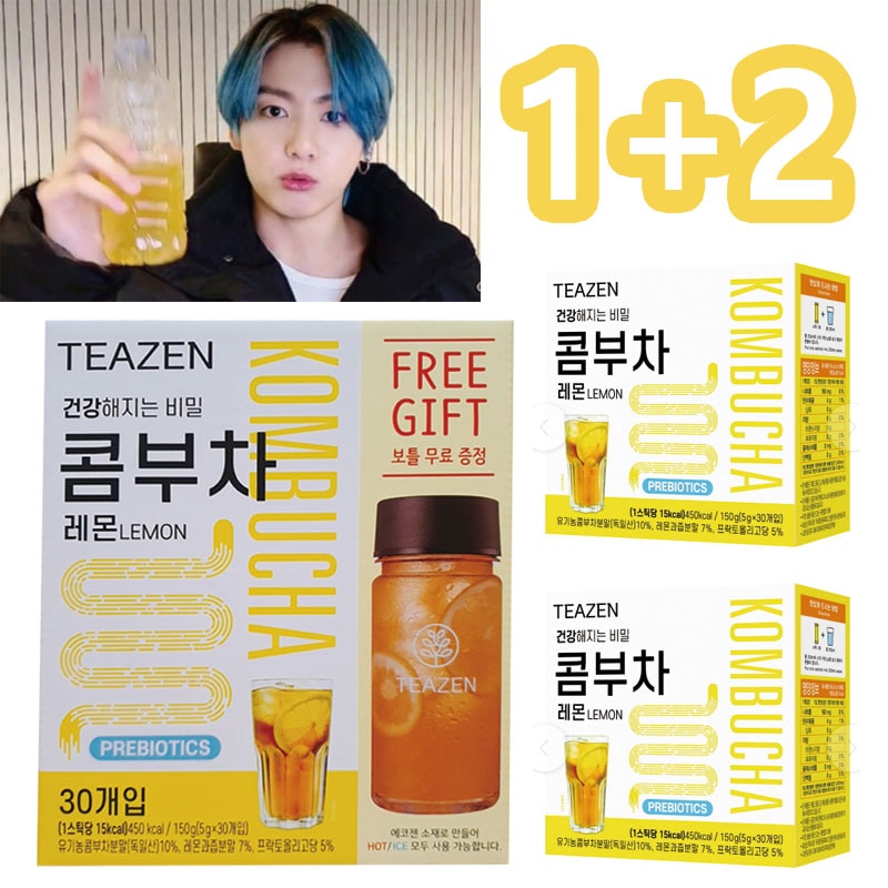 BTS JUNGKOOK 飲用 5gX30 3SET TEAZEN コンブチャ レモン味ブンマル スティック + ボトル レモン味粉末