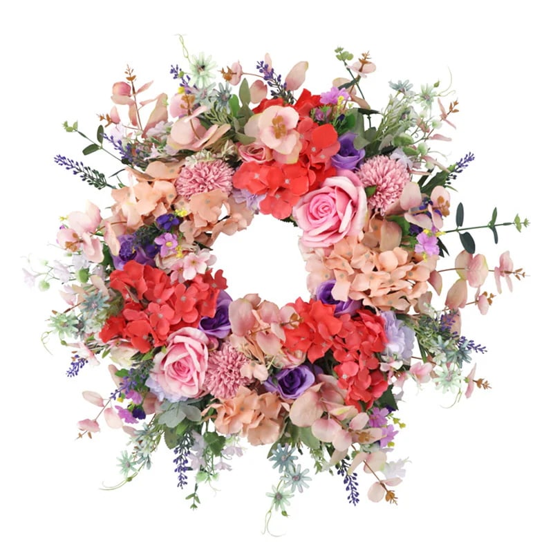 ローズ リース 正面玄関 24インチ 60cm 大きなフラワー リース 春 夏 オールシーズン 屋外 緑 ル リース 壁掛け フェイク フェイクフラワー クリスマス 誕生日プレゼント 花 ギフト 開店