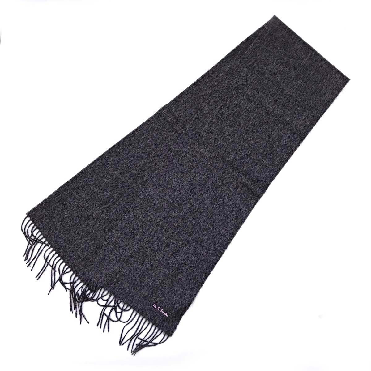 【中古・未使用品】ポール・スミス マフラー ラムウール ストール ロゴ 刺繍 チャコール M1A-933D-AS04 メンズ Paul Smith