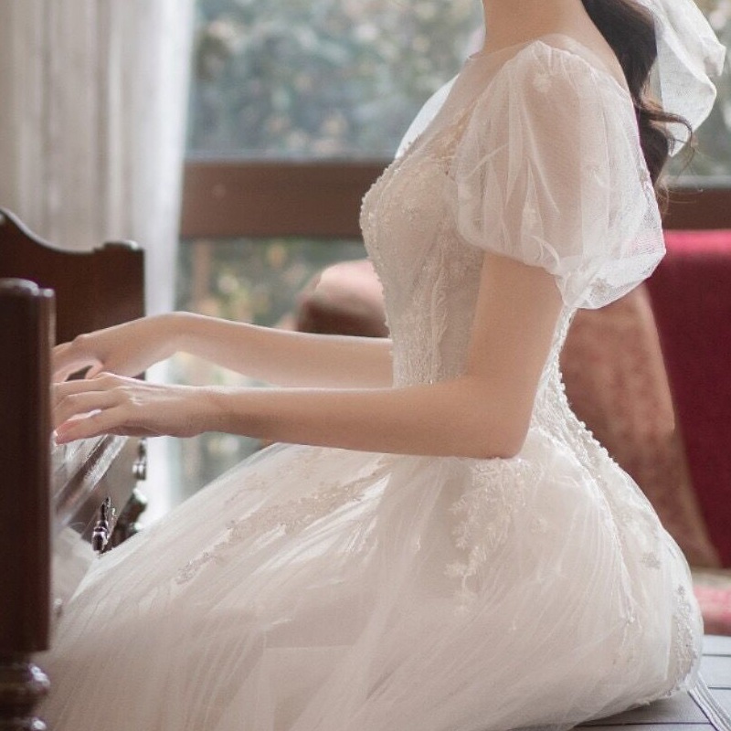 いウェディングドレス2024花嫁シンプルレトロスリムドレス日常生活で着用可能女性婚約イブニングドレス