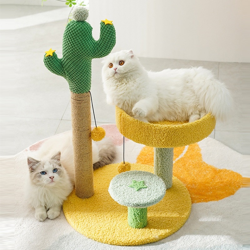 サボテンクライミングフレーム猫ジャンプ台猫おもちゃサイザル麻柱爪猫クライミングフレームぬいぐるみ組み合わせ多機能クライミングフレーム