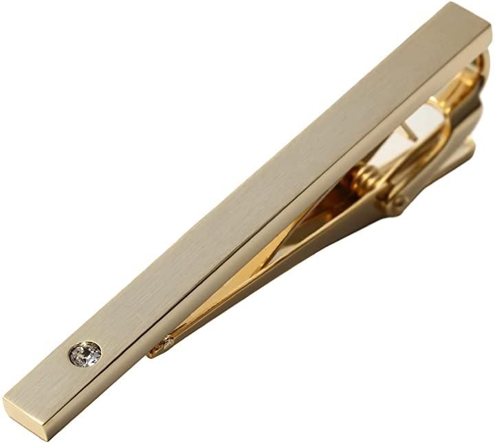 ネクタイピン タイバー メンズ 日本製 Solid Tie Clip クリスタル(シルキーゴールド（クリスタル）)