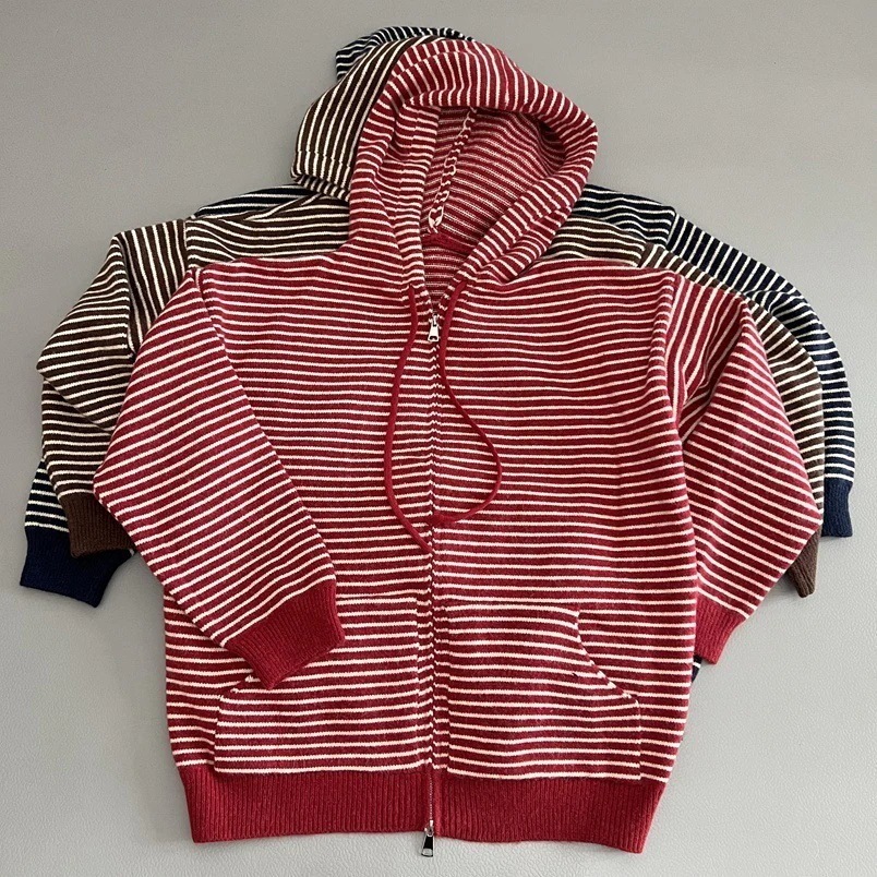 秋冬 新モデル だらけた雰囲気 もちもち カラーコントラスト ストライプ フーデッド セーター レディース ルーズ 万能搭載 ニット オーバーサイズ スリム効果