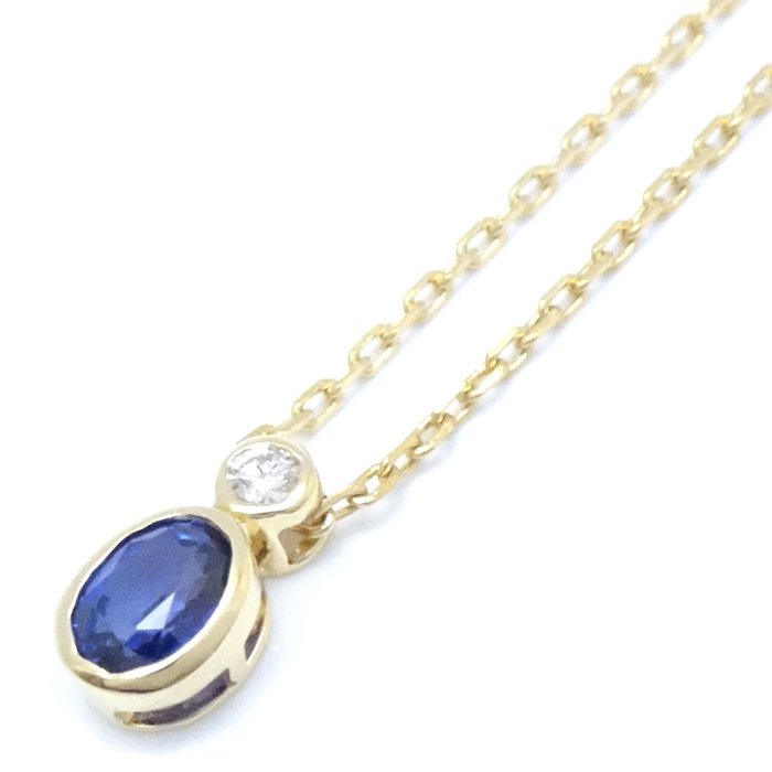 ネックレス サファイヤ0.27ct ダイヤモンド0.02ct K18YG イエローゴールド/75859【中古】 21,825円