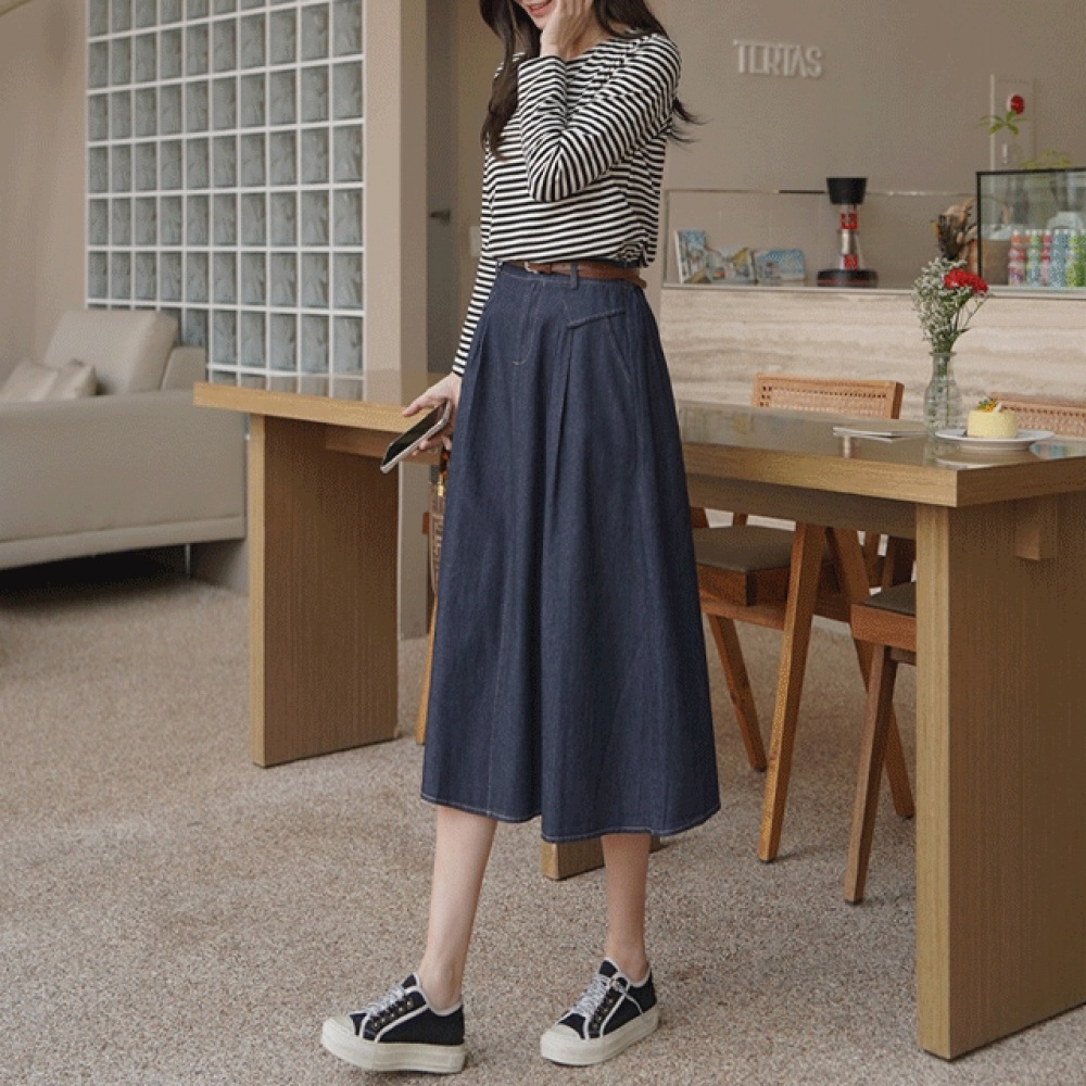 クリック＆ファニー バルーンステッチデニムフレアスカートベルトSET