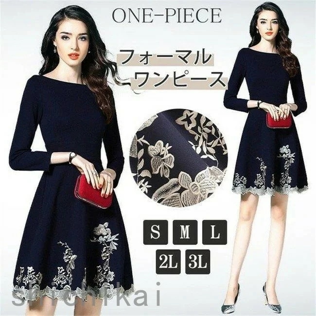 お呼ばれ キレイめ 30代 ドレス 刺繍 Aライン THOM パーティードレス レディース フォーマル 膝丈 ワンピース 結婚式 40代 ホワイトデー ワンピース 着痩せ WILLS ワンピース