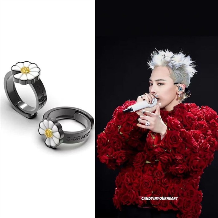 G-DRAGON ジードラゴン 応援リング デイジー フラワー 開口指輪 シルバーリング 韓国ファッション メンズ レディース ユニセックス アクセサリー K-POP 応援グッズ