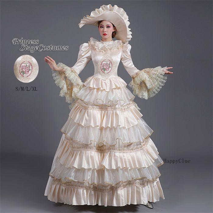 豪華な 中世ヨーロッパ 演出服 貴族 ドレス 宮廷お嬢様 パーティー衣装 ステージ衣装 プリンセス ロングドレス 宮廷服 舞台劇 演劇 おしゃれ 長袖 レース フリル