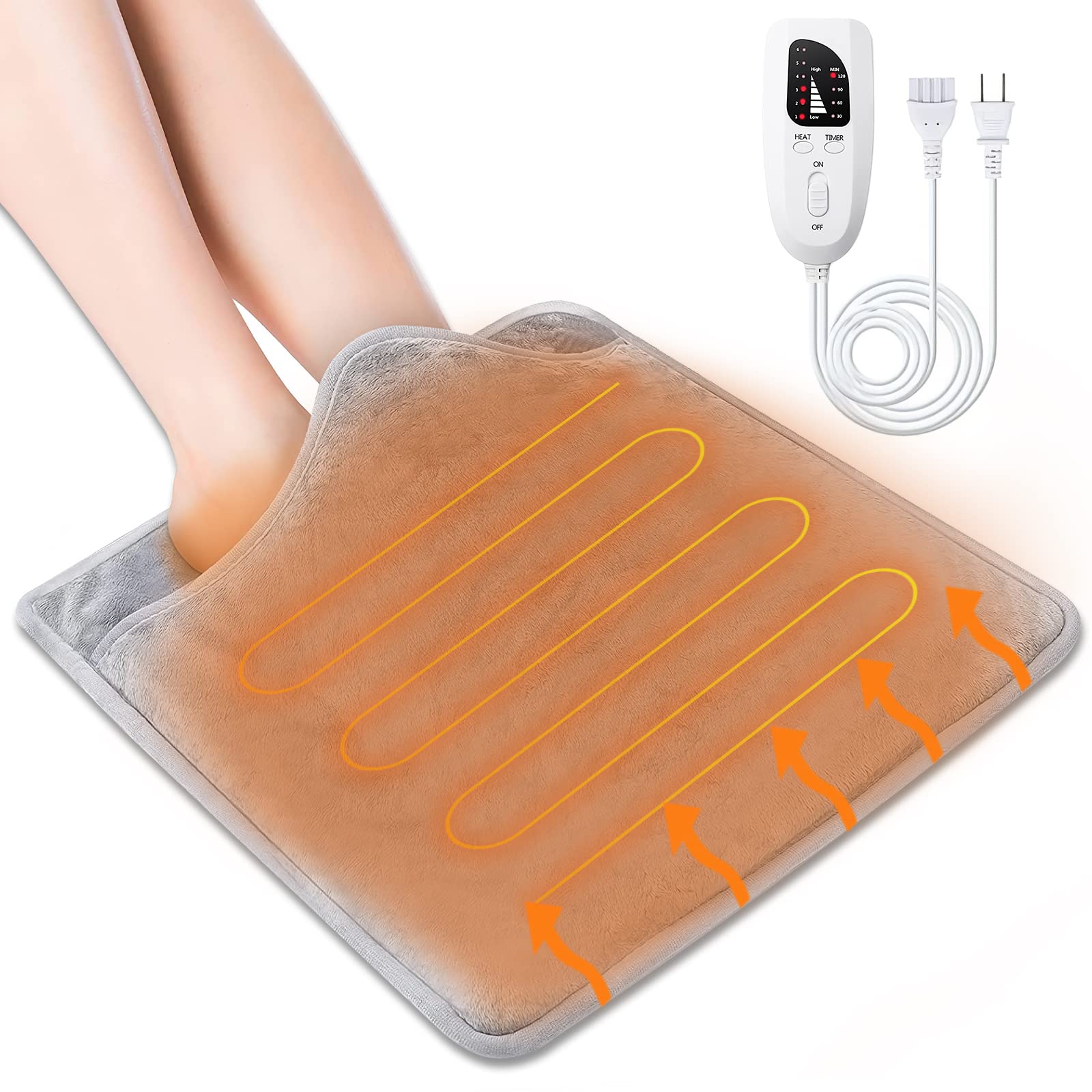 Kemolpo フットウォーマー 足温器 電気足温器 6段温度調整 タイマー機能付 足元ヒーター ホットマット 過熱保護 丸洗い 寒さ対策 グレー 40*40cm