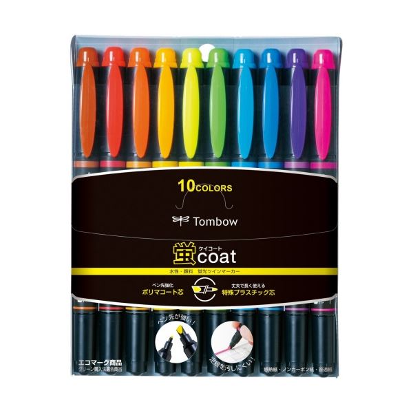 (まとめ) トンボ鉛筆 蛍光マーカー 蛍COAT 10色(各色1本) WA-TC10C 1パック (×5セット)