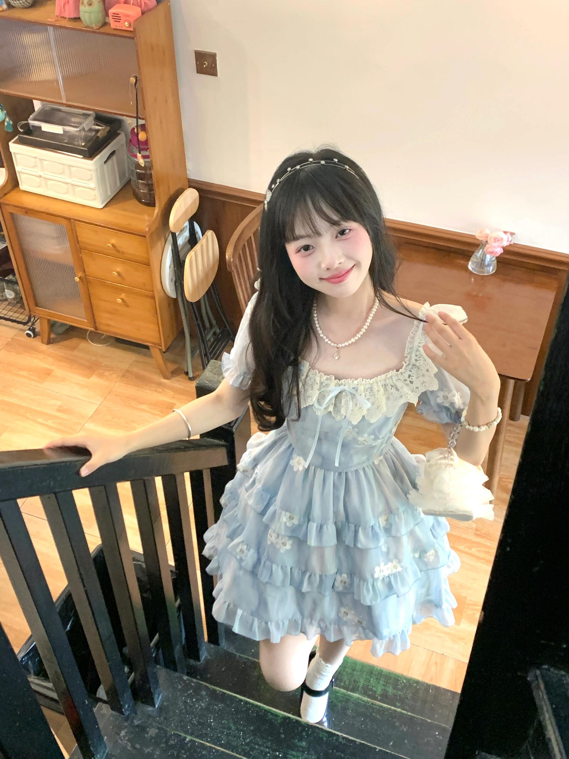 Liu Guang Hua Meng ドレス レディース 夏 スクエアネック 優しい風 甘いケーキスカート ウエスト プリンセス パフスカート 4,600円