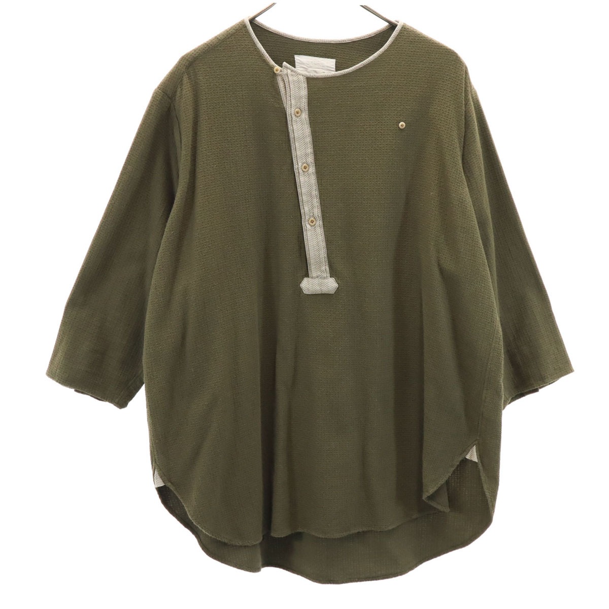 Milok ミロック 日本製 7分袖 SIDE H QS SHIRTS カットソー 46 オリーブ メンズ 古着