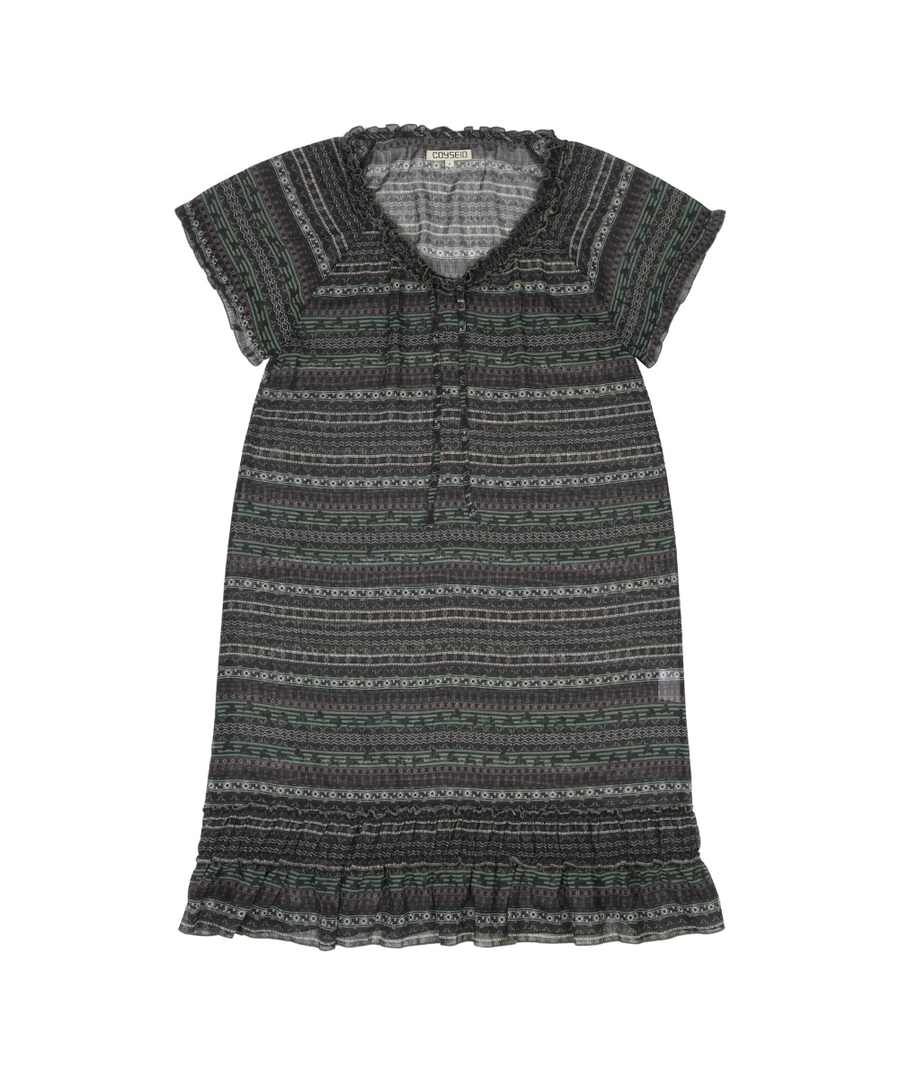 【COYSEIO】26SS CHIFFON SHIRRING ONE PIECE : DARK GREEN