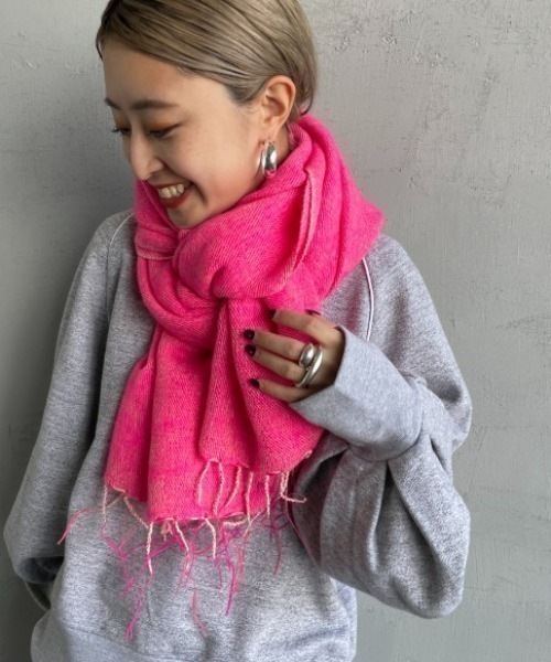[最安値挑戦]ストール アクリルコットン大判ストール(アイボリー・ピンク) レディース