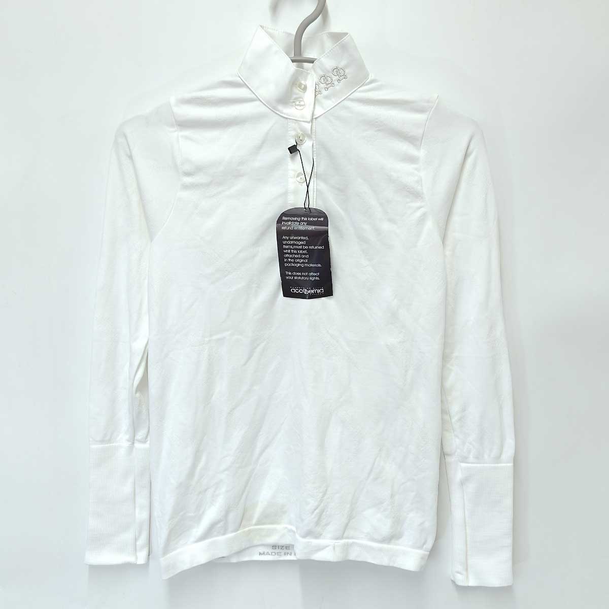 【中古】アカデミアイタリアーナ Accademia Italiana ハーフボタン 長袖 ライディング シャツ 競技用 ポロシャツ ロングスリーブ ストレッチ S ホワイト レディース 乗馬 馬術