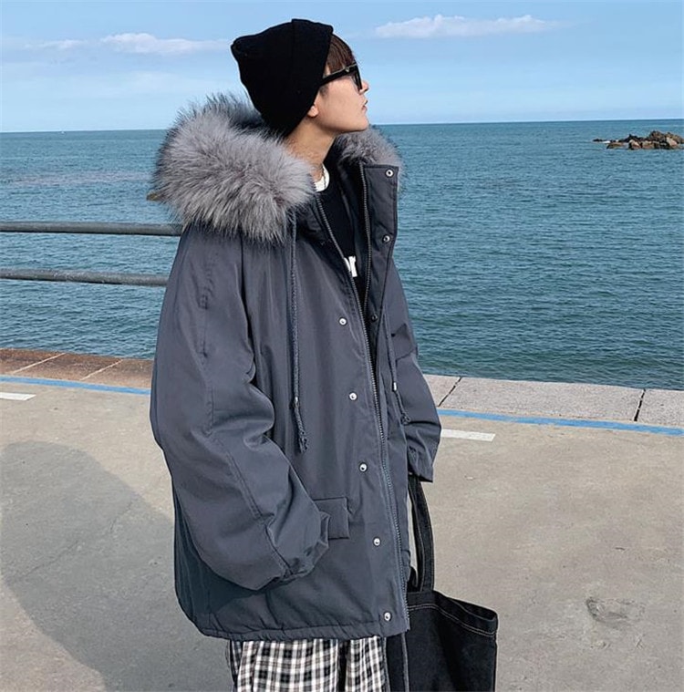 大人の魅力高まる 早い者勝ち 気質 厚手 ギャザリング 個性 快適である タイドファッション ゆったりする 百掛け コート 秋冬物 パッド入り服 フード付き スリム