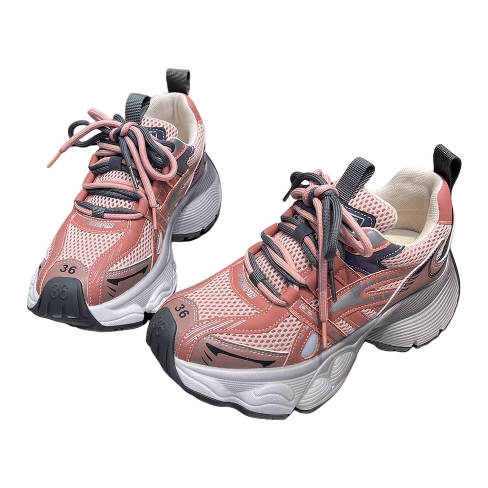 [最安値挑戦]！大きいサイズ ウォーキングシューズ 疲れにくい 歩きやすい メッシュ 軽量 運動靴 ボリュームソール 靴 シューズ 厚底 レディース 厚底ダッドスニーカー