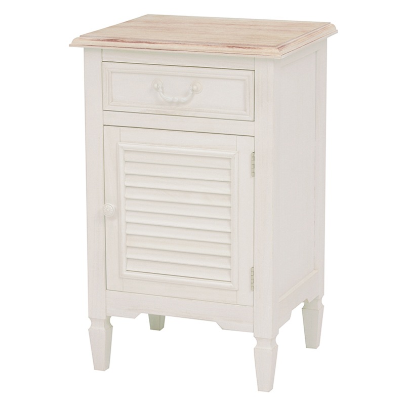 サイド チェスト 収納 40x32x63cm コンパクト シャビーシック アンティーク ホワイト シンプル カフェ 韓国 インテリア ブロカント 1人暮らし 20代 30代