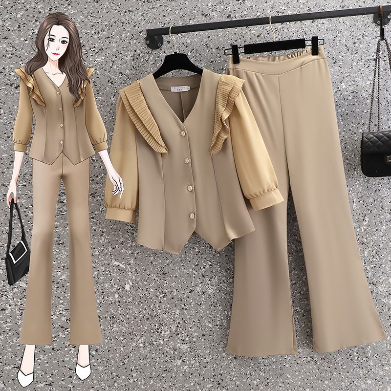 ラージコード 韓国版 女装 気質 Vネックカーディガン 半纏 ハイウエスト ズボン本 通勤 ファッション 2つのセット 日常 カジュアル 4,544円