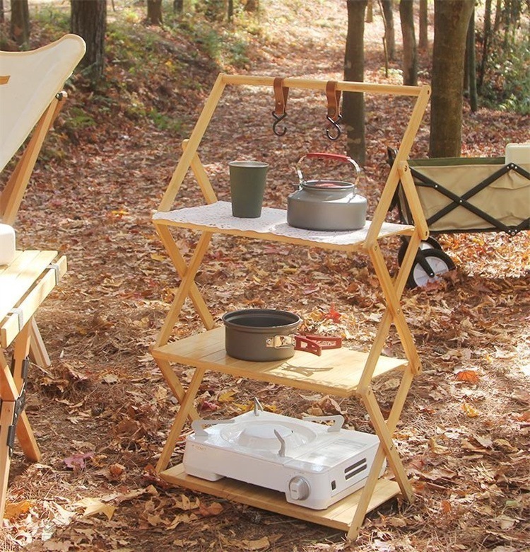 激安セール 棚 竹材 置物棚 折りたたみ マルチレイヤー アウトドア キャンプ ポータブル