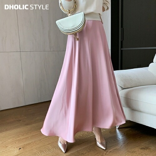 [メガ割りSALE]バックゴムサテンフレアスカート・p630700