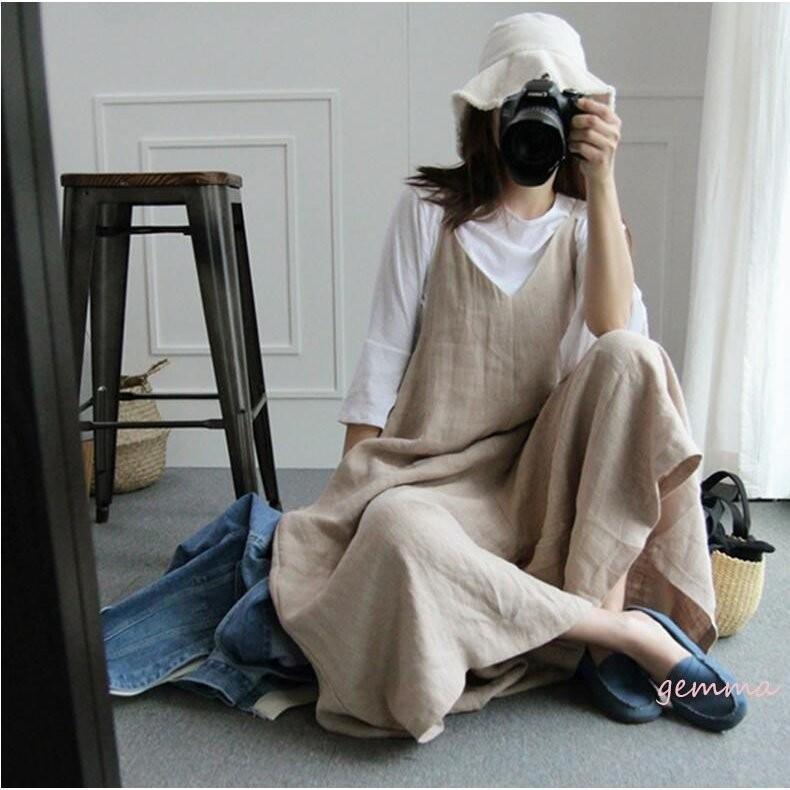 サロペットパンツ レディース オールインワン オーバーオール ワイドパンツ 綿麻パンツ リネンパンツ 大きいサイズ着痩せ