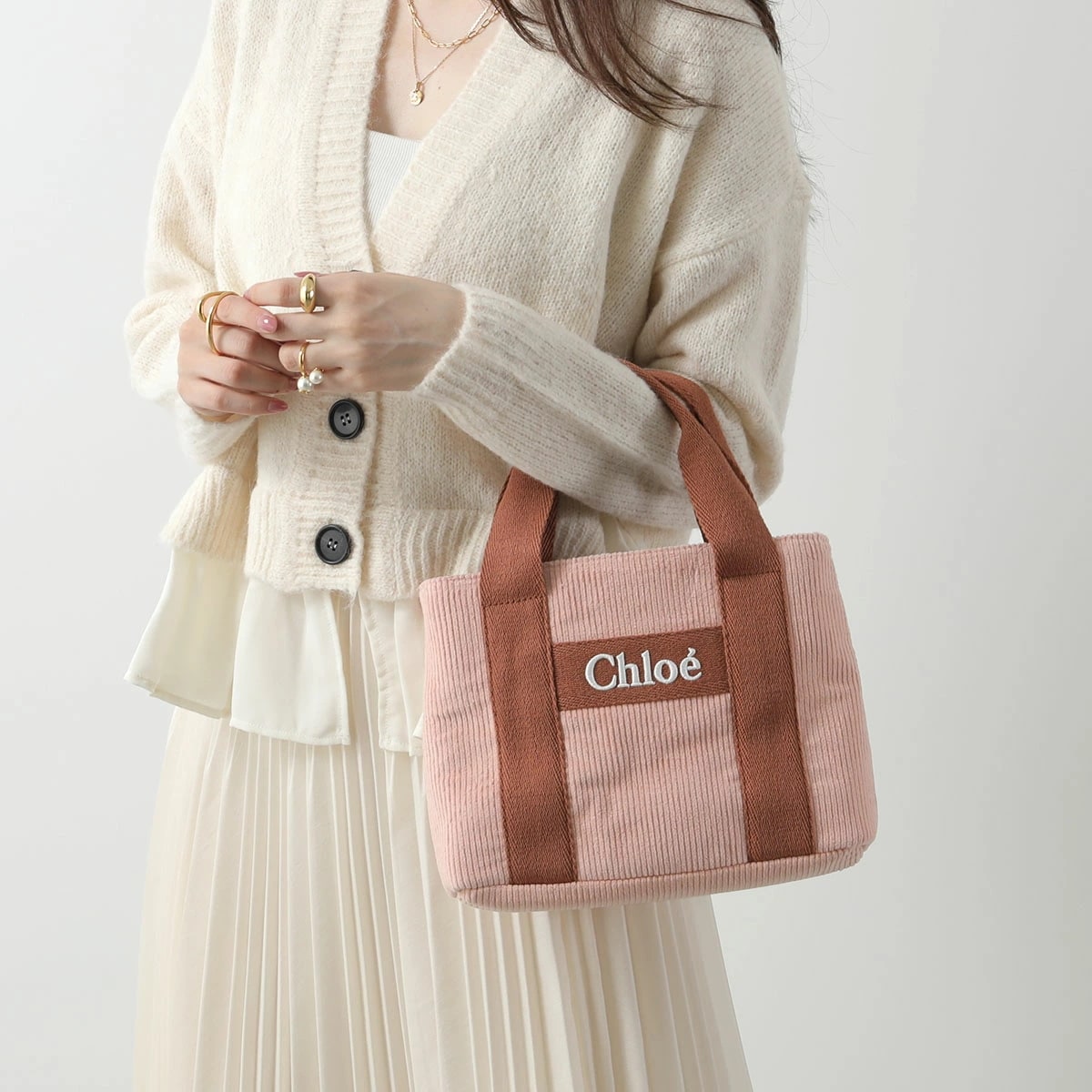 Chloe KIDS クロエ キッズ ショルダーバッグ C20274 レディース ガールズ コーデュロイ ロゴ刺繍 ハンドバッグ 鞄 454/PALEPINK