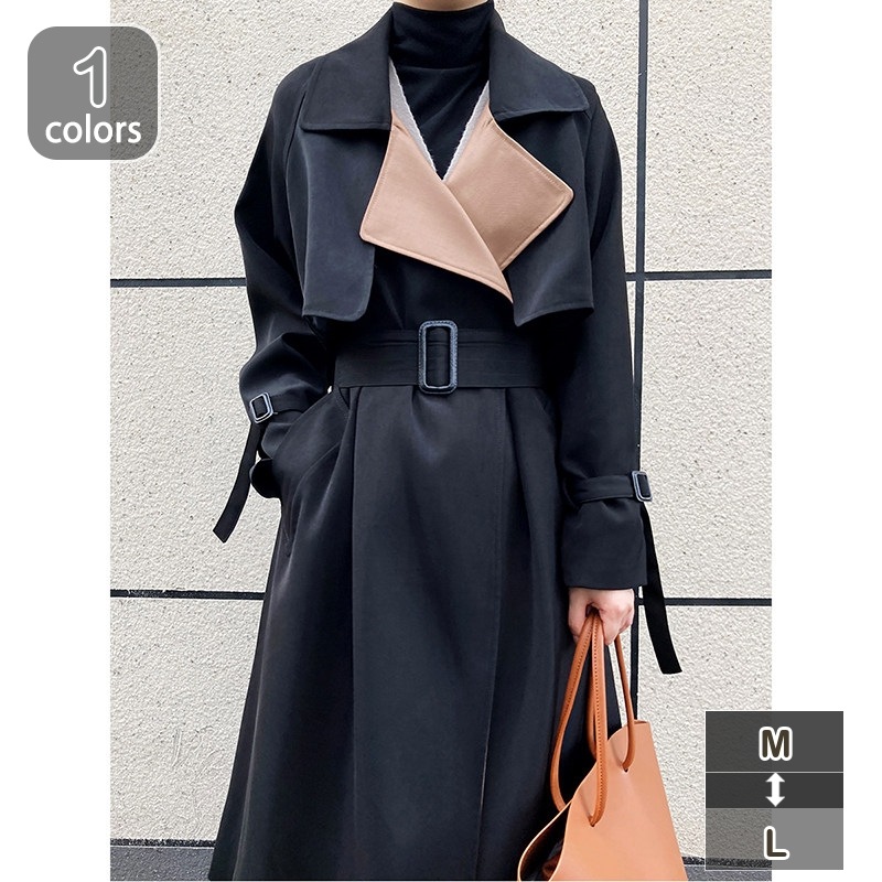 トレンチコート レディース スプリングコート ファッション 長袖 ポケット ベルト付き ロングコート 折り襟 シンプル お洒落 カジュアル おしゃれ コート 着痩せ 可愛い 通勤 ベーシック 春秋 O