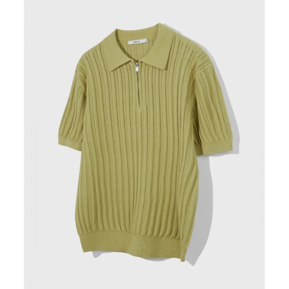 KIIMUIR ハーフジップアップ半袖ニット_オリーブカーキ