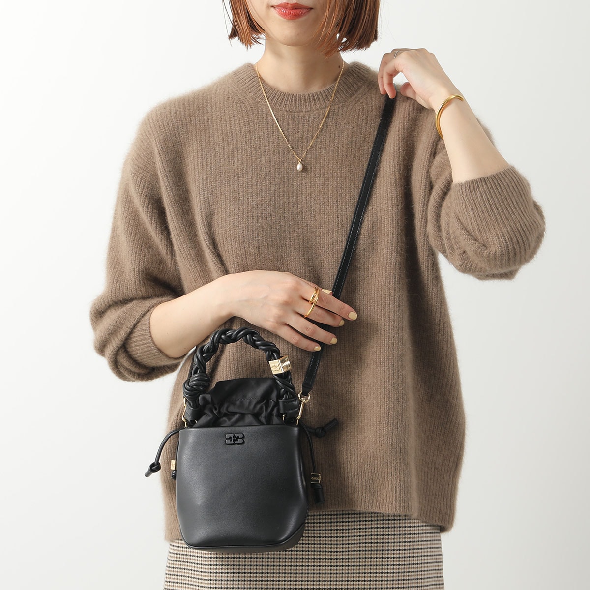 GANNI ガニー バケットバッグ Bou Bucket Mini A6800 5894 レディース ショルダーバッグ ハンドバッグ ロゴ 鞄 099/Black