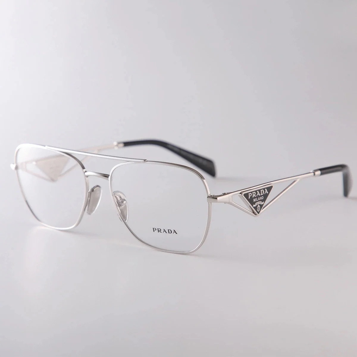 PRADA プラダ メガネ VPR B50 メンズ ティアドロップ型 メタルフレーム ダブルブリッジ トライアングルロゴ クリングスタイプ めがね 眼鏡 1BC-1O1