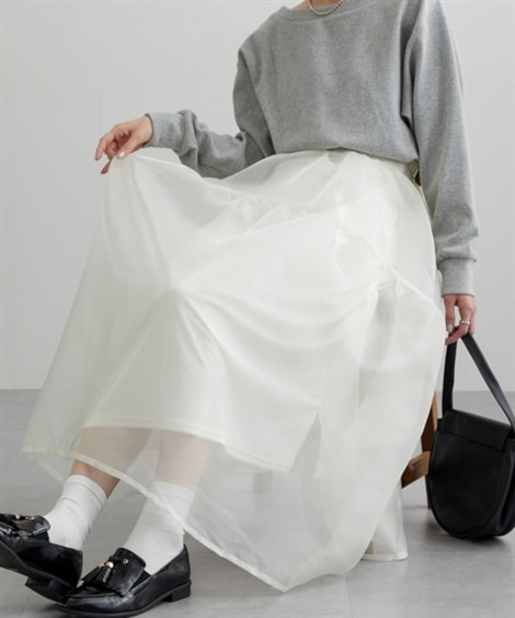 ロングスカート ラメオーガンジーボリュームスカート