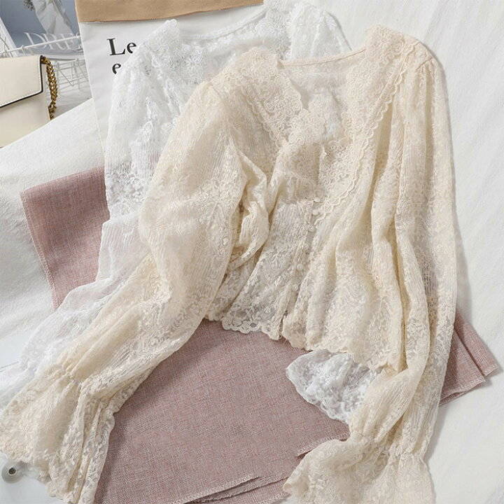 レースシャツ 秋冬 透け感 長袖 おしゃれ レディース 無地 ふんわり オフィス 可愛い 通勤 通学 キレイめ トップス