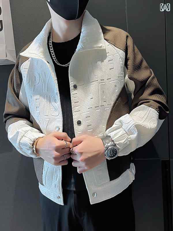 メンズ ファッション ステッチ ジャケット 春秋 スチール プリント 文字 スリム ジャケット
