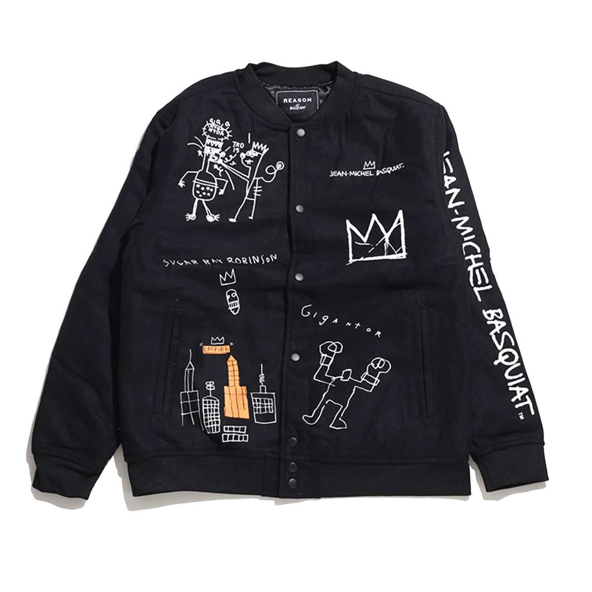REASON × バスキア アウター 長袖 スタジャン メルトン ブルゾン ストリート メンズ 春秋冬用 黒 大きいサイズ Basquiat 作品 限定 コラボ