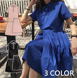 10%OFF🔥超お得セール💙大好評💙New夏服!おしゃれな/CHIC気質/新品/トレンド/中・長セクション/イレギュラー/縫付/シャツワンピ/ワンビース