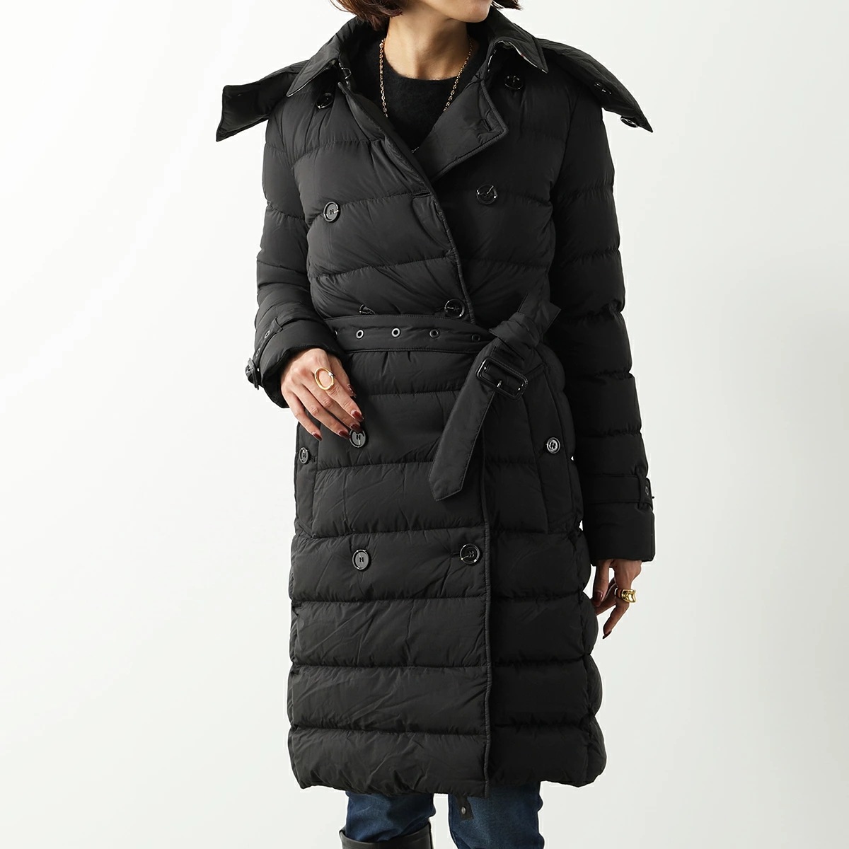 BURBERRY バーバリー ダウンコート ASHWICK アシュウィック 8044680 レディース ナイロン フーデッド パファーコート フード付き ベルト付き A1189/BLACK